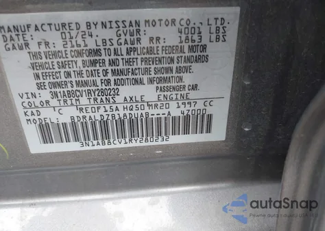 2024 Nissan Sentra Sv Xtronic Cvt from USA, damaged, VIN 3N1AB8CV1RY280232